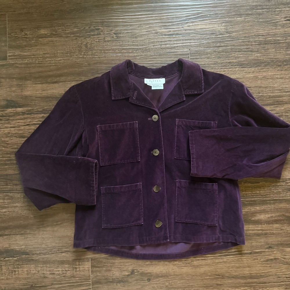 Vintage J. Jill 100% Cotton Velvet Chore Jacket Small Purple 4-Pocket Shacket